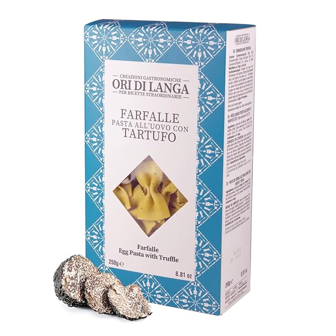 Ori di Langa Farfalle Egg Pasta Infused With Italian Summer Truffle - Artisanal Black Truffle Pasta Gourmet Bowtie Noodles From Langhe Italy Rich Flavor - 8.81 oz