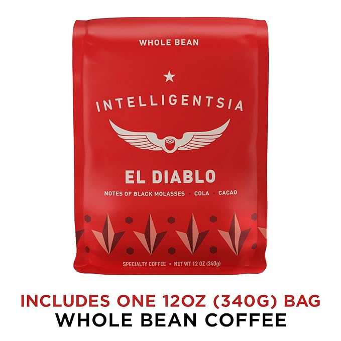 Intelligentsia Coffee Medium Roast Whole Bean Coffee - El Diablo 12 Ounce Bag with Flavor Notes of Blackstrap Molasses Cola and Cacao (Pack of 2)