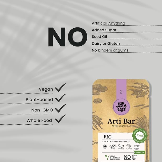Arti Bar – Fig | Whole Food Energy Bar | Vegan Gluten-Free No Added Sugar Clean Ingredients | Plant-Based Healthy Snack