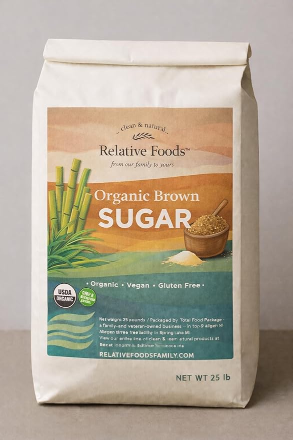 Organic Brown Sugar Bulk Resealable bag (25lb) - raw Light Brown sugar for Baking Kitchen sweetener Glazes &amp More - Made with Organic Molasses for a Sweet and Flavorful Taste