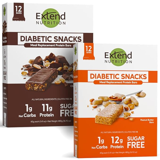 Extend Nutrition Power Pack: Sugar-Free &amp High-Protein Bars – Perfect Diabetic Snacks - Chocolate Peanut Butter &amp Peanut Butter Low Carb Keto-Friendly Energy &amp Hunger Control!