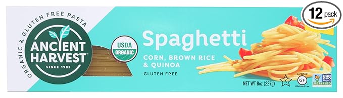 Ancient Harvest Organic Gluten-Free Corn and Quinoa Supergrain Spaghetti Pasta 8 oz. Box (Pack of 12) Plant-Based Pasta with the Same Great Taste and Texture of Traditional Pasta