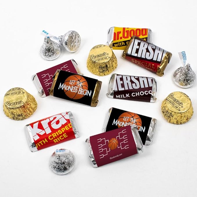 110 Pcs Basketball Party Candy Favors Chocolate Mix Let the Madness Begin (1.62 lbs Approx. 110 Pcs) - Maroon