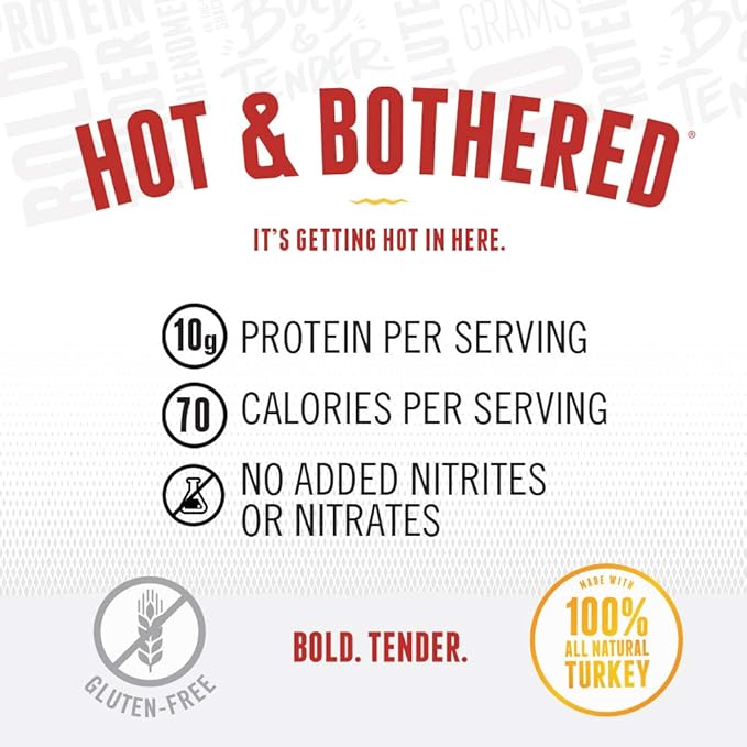 Perky Jerky Hot and Bothered Turkey Jerky 2.2oz (Pack of 12) - Low Sodium - 10g Protein per Serving - Low Fat - 100% U.S. Sourced - Tender Texture