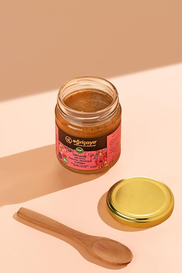 Organic Royal Jelly Honey Propolis Blend 240g - Raw Multifloral Honey with 3% Royal Jelly 1.5% Propolis - Natural Energy Boost Superfood