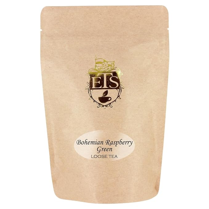 English Tea Store Bohemian Raspberry Green Tea - 16oz | Loose Leaf Sencha with Natural Raspberry Flavor | Refreshing Fruity Blend | Makes Great Iced Tea or Hot Brew
