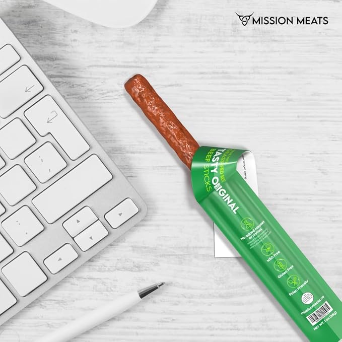 Mission Meats Beef Sticks – 100% Grass Fed Beef Zero Sugar Healthy Snacks Individually Wrapped Gluten Free Non-GMO Original 1oz (Pack of 24)