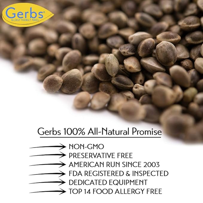 GERBS Roasted Unsalted Whole Hemp Seeds 2 LBS. Premium Grade | Resealable Bulk Bag |High in Magnesium Protein &amp Fiber| Gluten Peanut Tree Nut Free