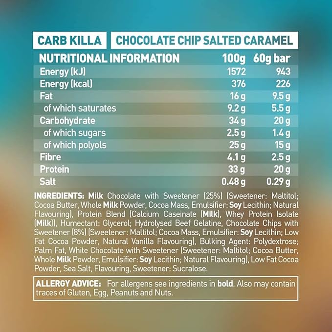 Grenade Carb Killa High Protein and Low Carb Bar 12 x 60 g - Chocolate Chip Salted Caramel