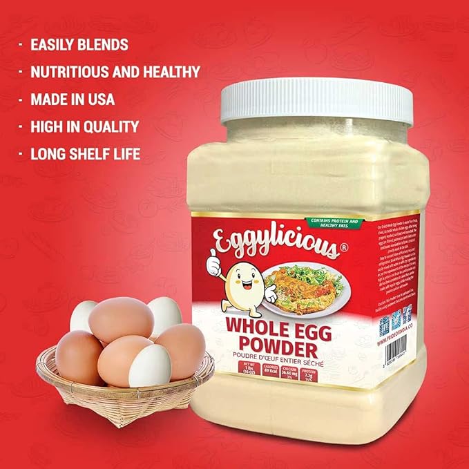 Eggylicious - Pack of 4 - Whole Egg Powder Dried Natural Protein Powder Made from Fresh Eggs White &amp Yolk Mixed Pasteurized Non-GMO No Additives Used for Baking Icing1lbs(16oz)