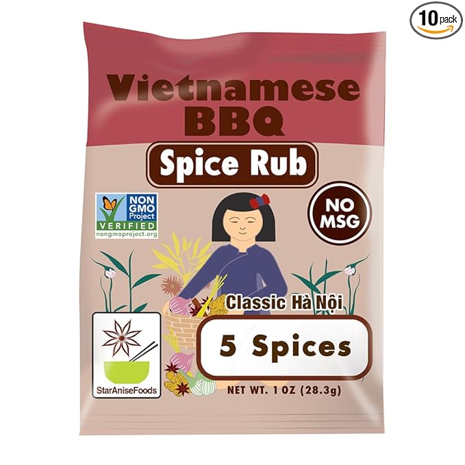 Star Anise Foods - Vietnamese BBQ Spice Rub Contains No MSG Gluten Free and Perfect for Seasoning- 5 Spices (Pack of 10 packets of 1 oz each)