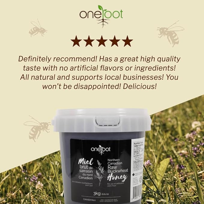 OneRoot Raw Buckwheat Honey – 6.6 lbs Unheated &amp Unprocessed Dark – Nutrient-Rich Antioxidant-Packed Natural Sweetener – Pure &amp Unfiltered Honey