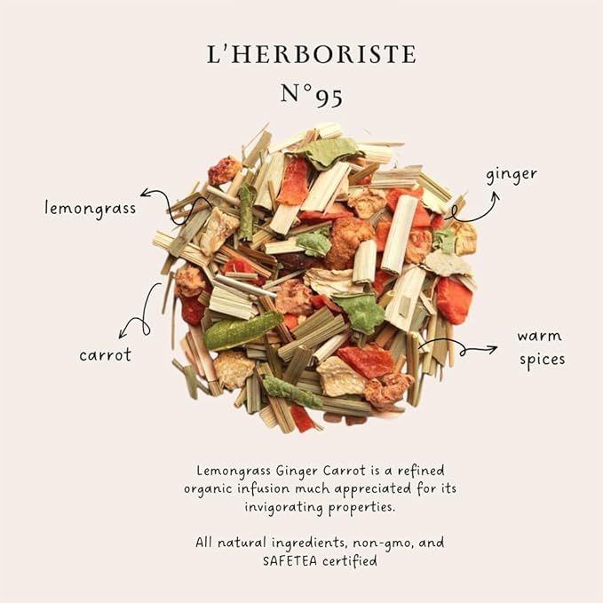 Palais des Thés Caffeine-Free Tea - L'Herboriste N°95 Organic Energy Herbal Blend with Lemongrass Ginger &amp Carrot - Premium Loose Leaf Tea 3.2oz Tin