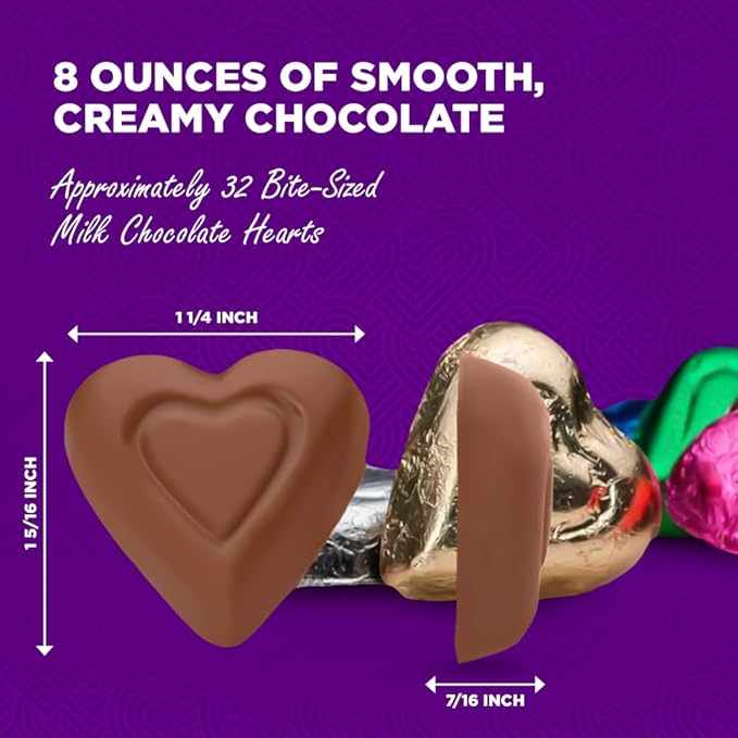 Madelaine Milk Chocolate Mini Hearts Individually Wrapped Rainbow Foil – Valentine’s Day Candy for Kids Classroom Gifts &amp Treat Bags 8 oz