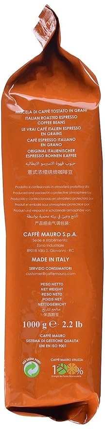 Caffe Mauro Coffee Beans from Italy 2.2 lbs. (1kg)(Pack of 3) De Luxe Roasted Espresso Coffee Beans - 70% Arabica - 30% Robusta