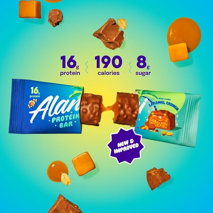 Alani Nu Protein Bars CARAMEL CRUNCH | High Protein Gluten-Free Bars | 16g Protein | Low-Sugar (7G) Low-Carb Healthy Snacks | 12 Individually Wrapped Bars