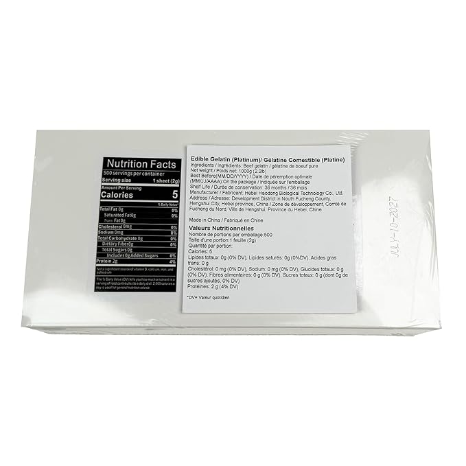 Haodong Beef Platinum Leaf Gelatin Sheets - 450-500 Sheets 1KG (2.2LBS) 240Bloom Gelatin Leaves for Mousse Mirror Glaze Cream Cake Dessert Jellies