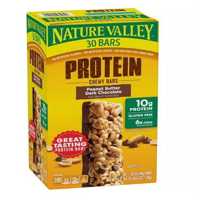 Gluten-Free Protein Bars Peanut Butter Dark Chocolate 30-Pack Compatible with Nature Valley