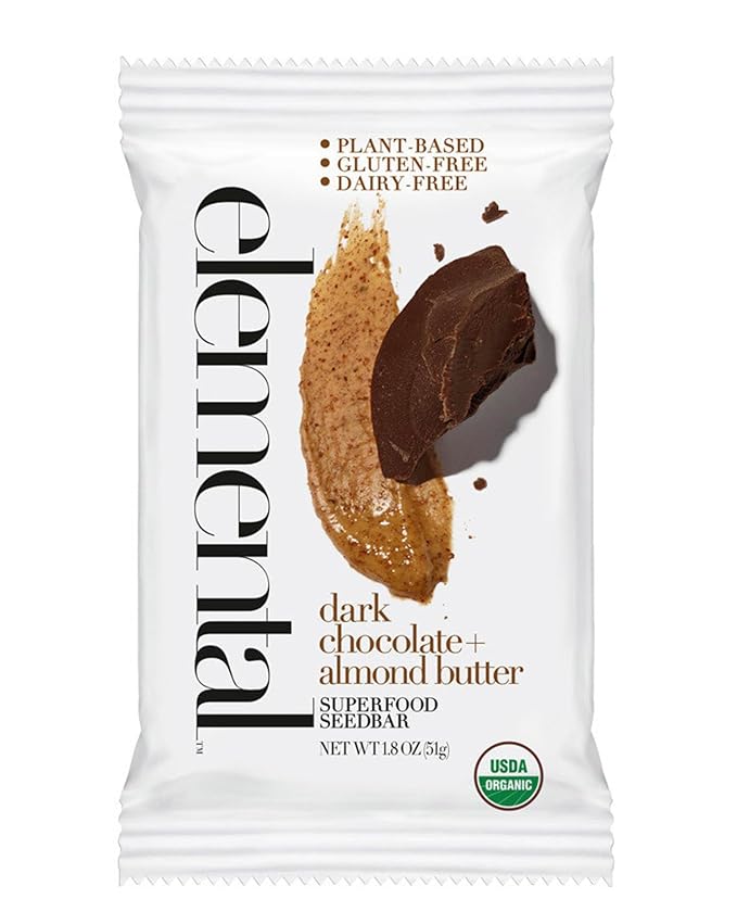 Elemental Superfood Seedbars Dark Chocolate + Almond Butter 1.8 Ounce - 12 Pack 100% Certified Organic Non-GMO Verified Gluten Free Dairy Free Plant Based