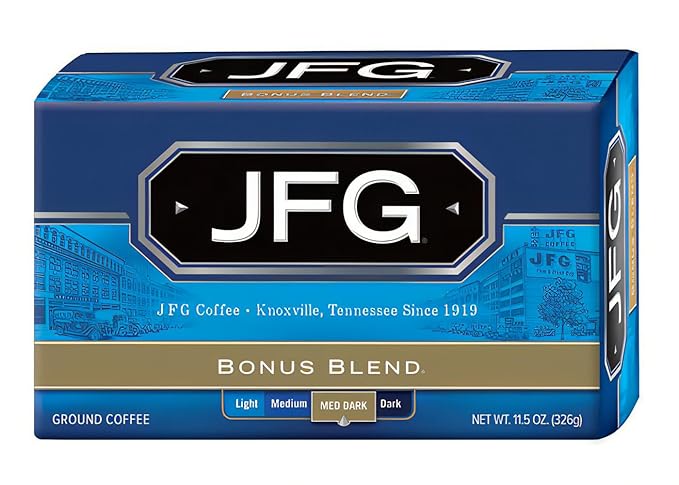 JFG Medium-Dark Roast Ground Coffee Bundle – Naturally Decaffeinated &amp Bonus Blend 11.5oz Bags (Pack of 2)