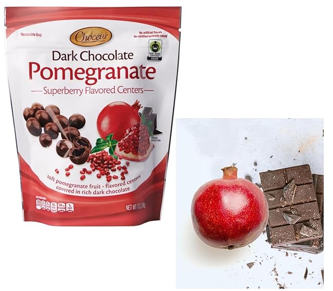 2-PACK Superberry Pomegranate Gourmet Dark Chocolate Bonbons – Fair Trade Certified Premium Dark Chocolate with Soft Chewy Center No Artificial Colors or Flavors 7oz. resealable bag x 2 = 14 oz. tota