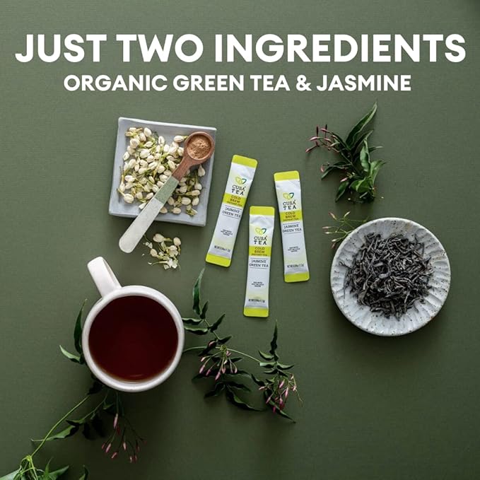 Cusa Tea &amp Coffee | Premium Instant Jasmine Green Tea With Real Fruit &amp Spices | Organic Leaves Drink Mix Packets | Hot or Iced Tea (10 Single Servings)