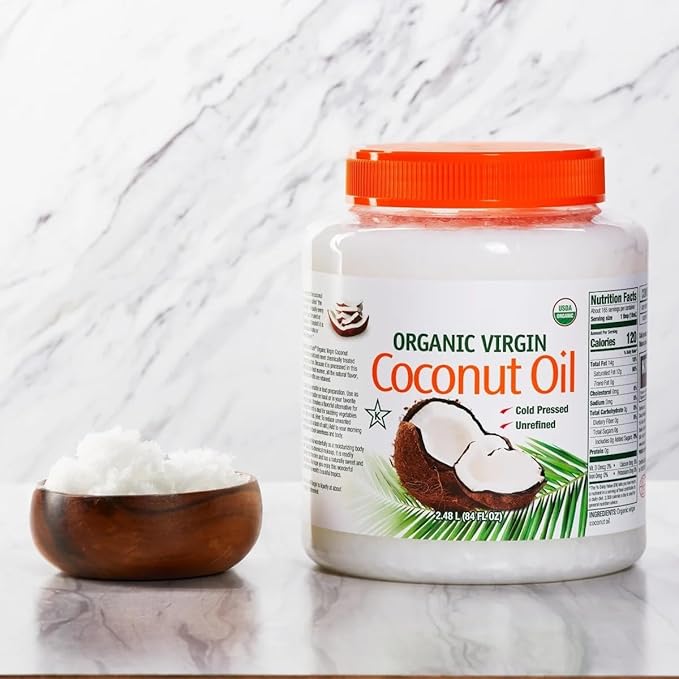 USDA Organic Extra Virgin Coconut Oil 84 fl oz - Cold Pressed Unrefined &amp Chemical Free - Best for Cooking Baking Skin Moisturizer &amp Hair Care - Non-GMO &amp Keto Friendly