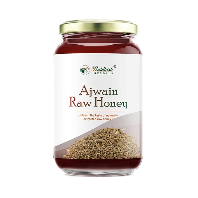 Riddhish Herbals Ajwain Raw Honey | 100% Natural Unprocessed Honey with Ajwain Nectar | Supports Digestion &amp Gut Health | No Added Sugar