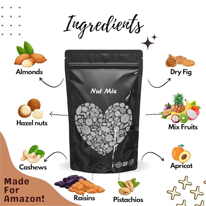 Generic Healthy Nuts Mix Natural Fresh Dried Fruits and Nuts Mix - Perfectly Balanced Dry Fruits Mixed Pack 9+ Nut Mix for Anytime Snacking -500 gm