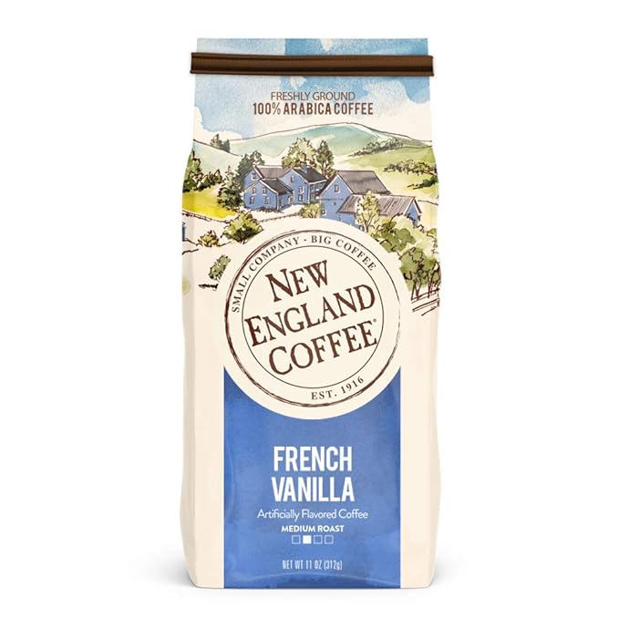 New England Coffee Variety Pack – French Vanilla Donut Shop Blend &amp Pumpkin Spice Medium Roast Ground Coffee 11oz Bags