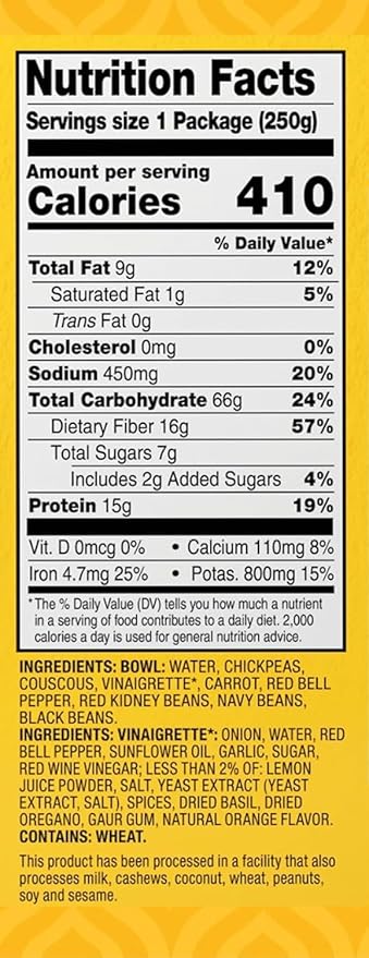 Tasty Bite Mediterranean Protein Bowl 8.8 Ounce Pack of 6 Ready to Eat Microwaveable Vegan 14 Grams Plant Protein