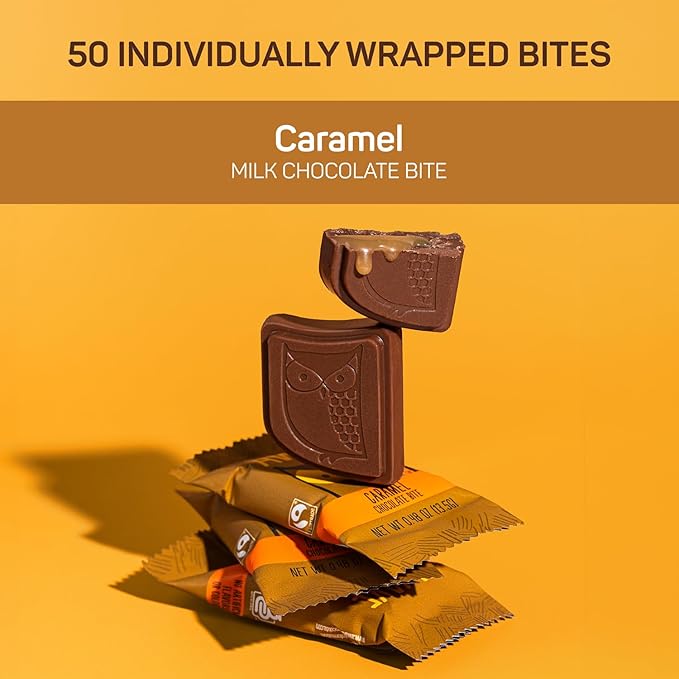 AWAKE - Caffeinated Chocolate Bites - Caramel Milk Chocolate 50 Bites - 50mg Caffeine - Individually Wrapped Energy Bites - Coffee Alternative - Fairtrade Gluten Free Non GMO - 0.48oz