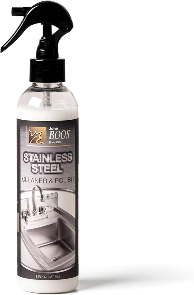 John Boos Stainless Steel Cleaner with Fine Mist Spray Lavender Scent 8 oz - Streak-Free Cleaning Polish &amp Stain Remover for Stoves Ovens Sinks &amp Kitchen Surfaces