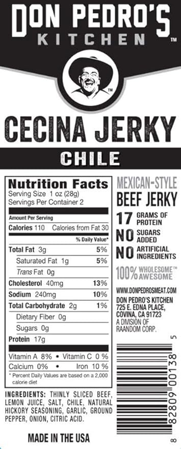 Beef Jerky Cecina Seca Chile Flavor ( 3 x 2 oz.bags ) Mexican Style Mexi-Jerky ™ Keto and Paleo - No Nitrates - No Additives