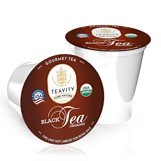 Teavity Organic Black Tea Pods for Keurig - Premium Unsweetened Naturally Caffeinated Tea for KCup - Hot or Iced (36 Pods)