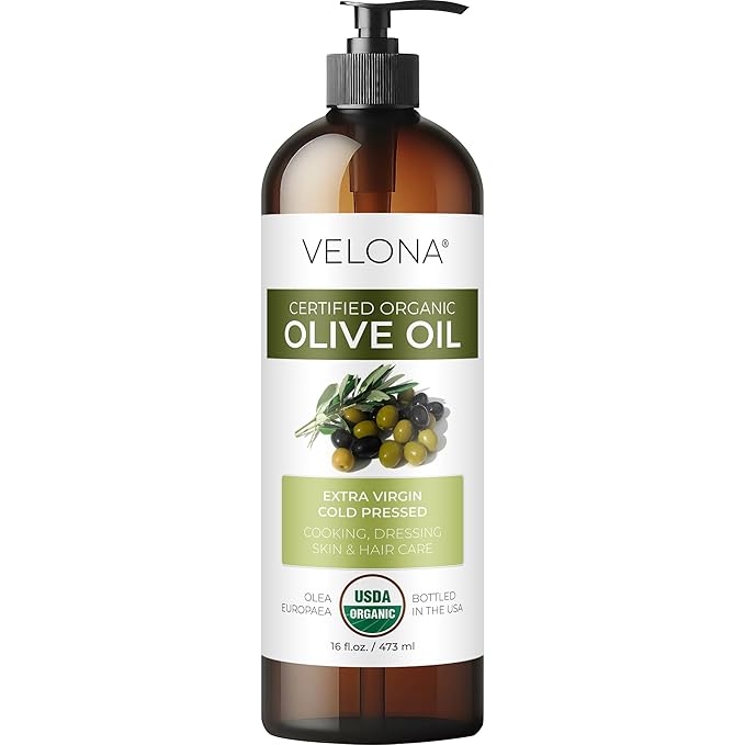 velona USDA Certified Organic Olive Oil - 16 Fl Oz | 100% Pure and Natural Carrier Oil | Extra Virgin Unrefined Cold Pressed | Cooking Dressing Face Hair Body &amp Skin Care | Use Today - Enjoy
