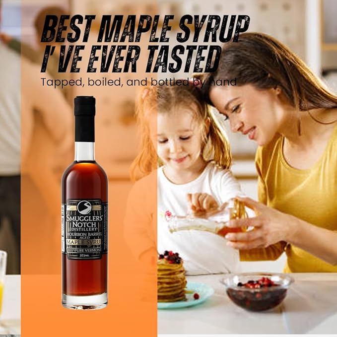 Smugglers’ Notch Maple Works – Bourbon Barrel Aged – 100% Pure Vermont Maple Syrup – Natural Sweetener &amp Gluten Free – Rich Taste – Waffles and Pancakes Cocktails Marinades 12.68 Fl Oz. (375 mL