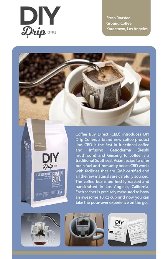 DIY Drip Coffee Brain Fuel French Roast Colombia Single Serve - 5 PACKS x 4 200gram $1.50 per serving. BUY 2 QTY OR MORE GET $5 REBATE. NO ACTION REQUIRED