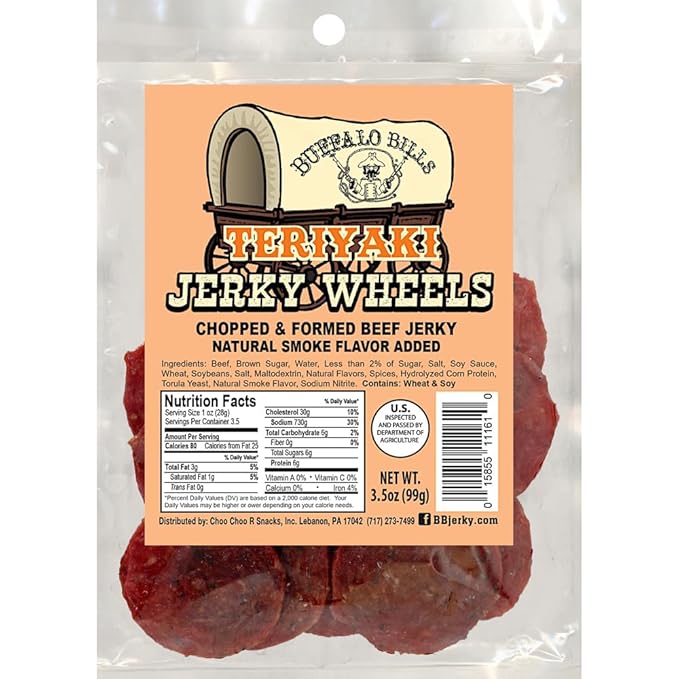 Buffalo Bills Teriyaki Beef Jerky Wheels (Circles) - Three 3.5oz Packs