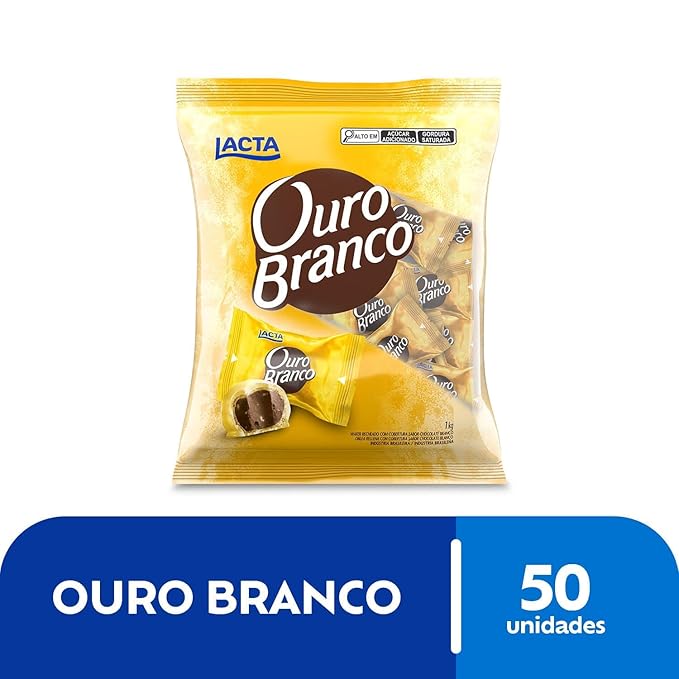 Ouro Branco Brazilian White Chocolate Bonbons Lacta | 2.2 lbs Perfect for Sharing | Bombom Ouro Branco 1Kg