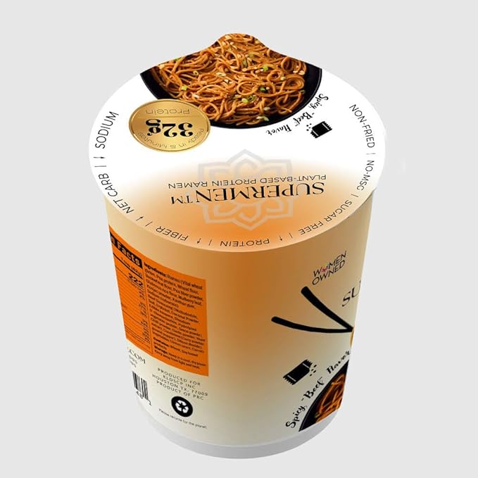 KLDSCP Protein Ramen Instant Noodles Soup “Spicy” Beef Flavor 32g High Plant-Based Protein 12 Packs Non-Fried Vegan Low Fat Non-GMO Egg &amp Dairy Free Healthy Asian Meal