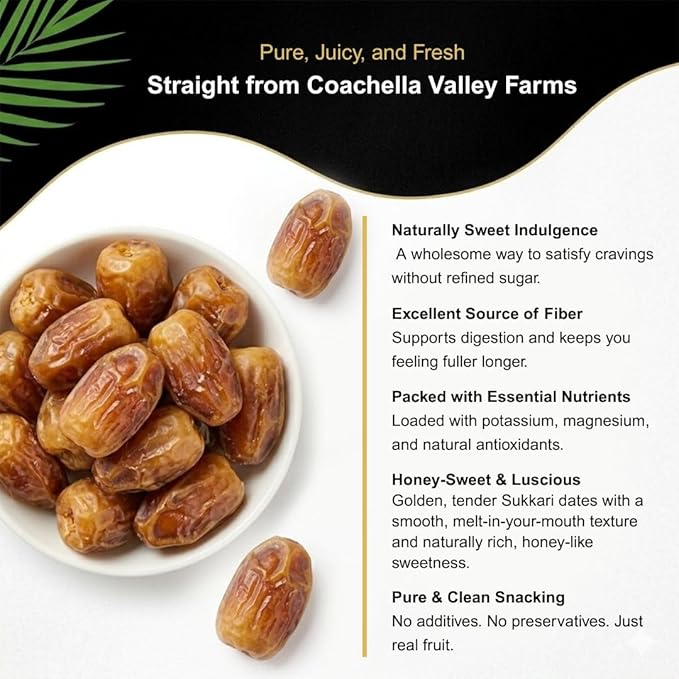 Dolce Frutti's Soft Ripe Barhi Dates–1 Lb–Fresh Dates Gift Box &amp Regular Packaging Perfect for Holidays Birthdays Anniversaries Get-Well and Sympathy Gifts