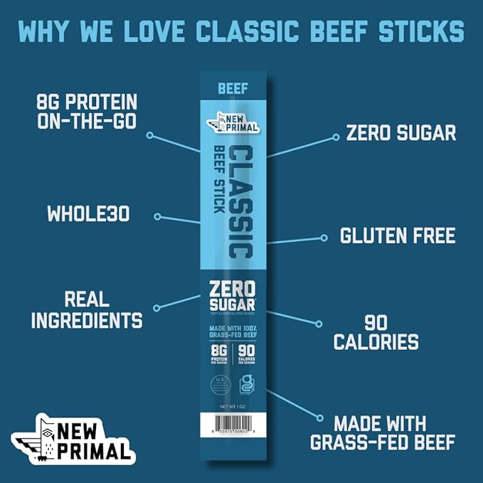 New Primal Meat Sticks Sampler Grass Fed Beef All Natural Chicken Keto Gluten Free Healthy Snacks for Adults Sugar Free Low Carb High Protein Snack Jerky Gift Basket Paleo Whole30 Variety Pack