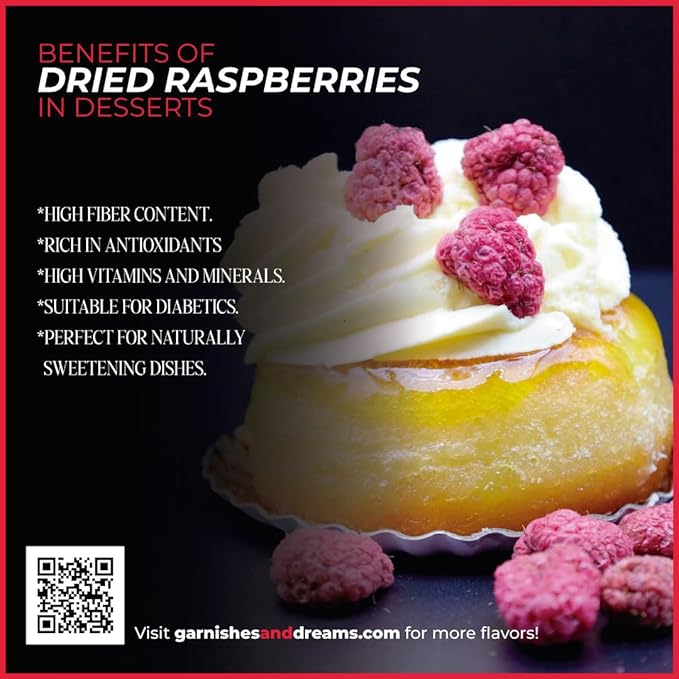 Garnishes &amp Dreams Dehydrated &amp Dried Raspberries (12oz) – Natural Red Fruit for Cocktails Mixology Desserts &amp Healthy Snacking No Sugar Added Edible Dried Fruit for Drinks &amp Bakin