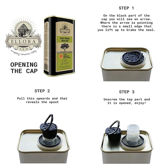 Ellora Farms Olive Oil Extra Virgin Traceable &amp Certified PDO Polyphenol Rich Extra Virgin Olive Oil Cold Pressed Global Gold Awards Kosher Single Origin from Crete Greece 33.8 Fl oz Pack of