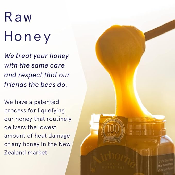 Airborne Manuka Honey (85+ Manuka Pollen) Raw and Unfiltered Premium New Zealand 100% Pure Daily Wellness Support 17.6 oz.