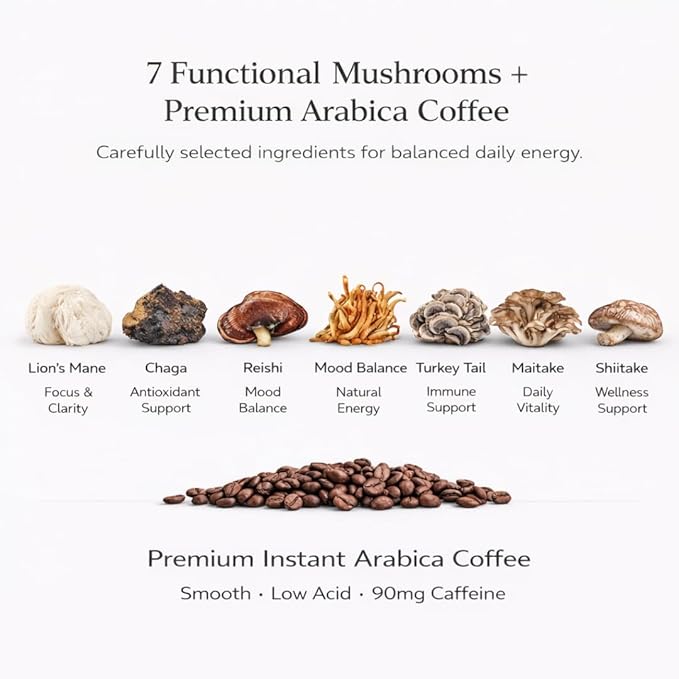 SIMPL DOSE Everyday Mushroom Coffee (55 Servings) | Focus and Energy | Instant Coffee with Lion’s Mane Chaga Cordyceps Reishi &amp More