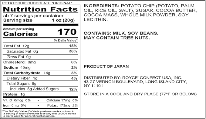 ROYCE' Potatochip Chocolate Original - |Chocolate Coated Crispy Potato Chips | Gourmet Snack for Gifting &amp Indulging | Japanese Potato Chip Chocolate from Hokkaido (7 Servings per Container)