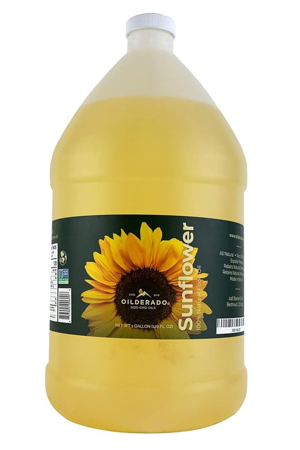Oilderado Sunflower Oil Naturally Expeller Pressed Non-GMO Certified Sunflower Cooking Oil High-Heat Cooking Great for Dressings Marinades and Frying 1-Gallon