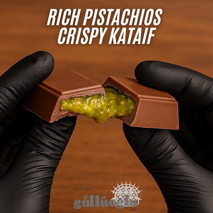 Gulluoglu Dubai Chocolate Kunafa Pistachio - (The Original) 3.4 oz - 95 gr daily fresh shipment Ideal Gift for all Occasions Gulluoglu Kunafa Dubai Chocolate Bar Pistaciho (5 pcs)